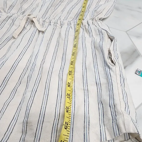 [ Albion] womens size M, striped linen romper with cinch waist/ tie