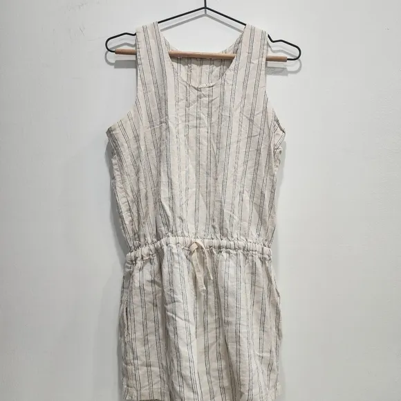 [ Albion] womens size M, striped linen romper with cinch waist/ tie