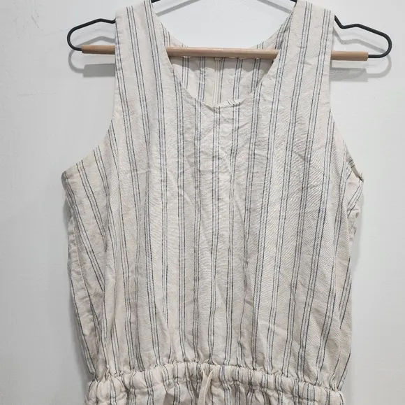 [ Albion] womens size M, striped linen romper with cinch waist/ tie