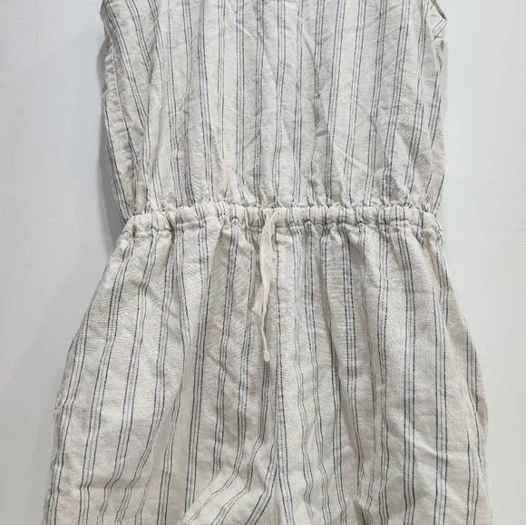 [ Albion] womens size M, striped linen romper with cinch waist/ tie