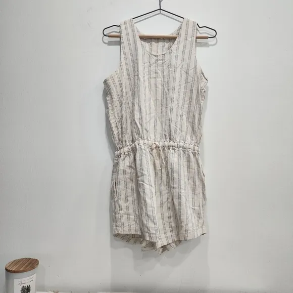 [ Albion] womens size M, striped linen romper with cinch waist/ tie