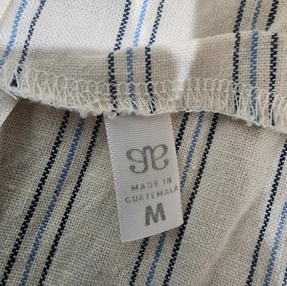 [ Albion] womens size M, striped linen romper with cinch waist/ tie