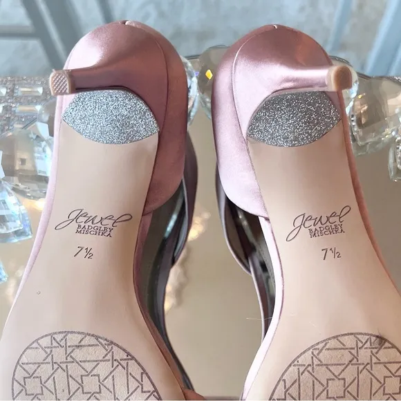 ✨ BADGLEY MISCHKA Jewel Melvina Evening Sandals Heels Blush Pink 7.5M NEW