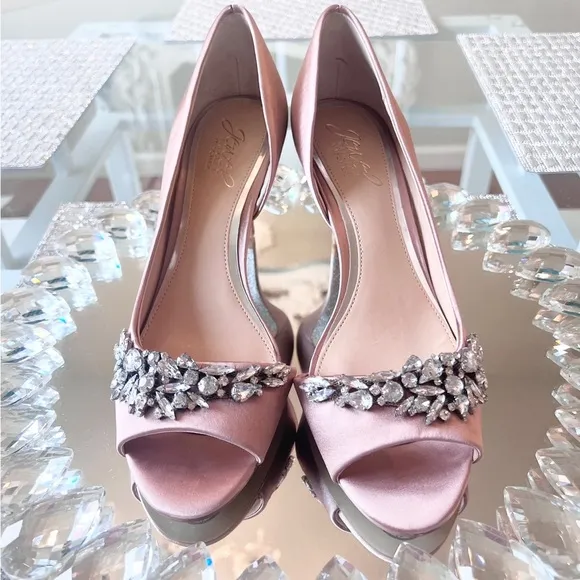 ✨ BADGLEY MISCHKA Jewel Melvina Evening Sandals Heels Blush Pink 7.5M NEW
