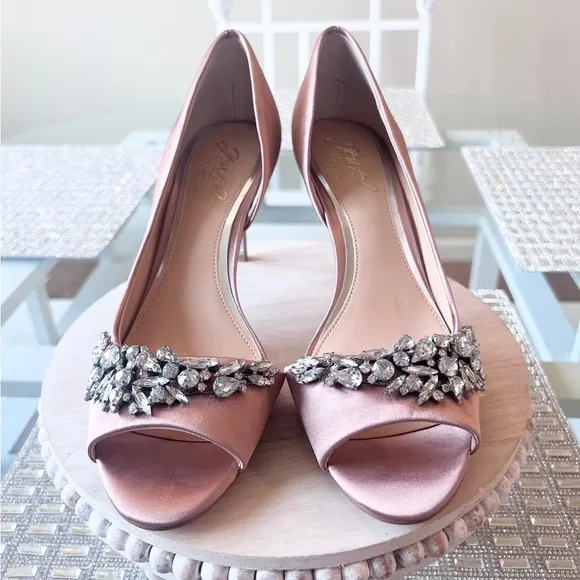 ✨ BADGLEY MISCHKA Jewel Melvina Evening Sandals Heels Blush Pink 7.5M NEW