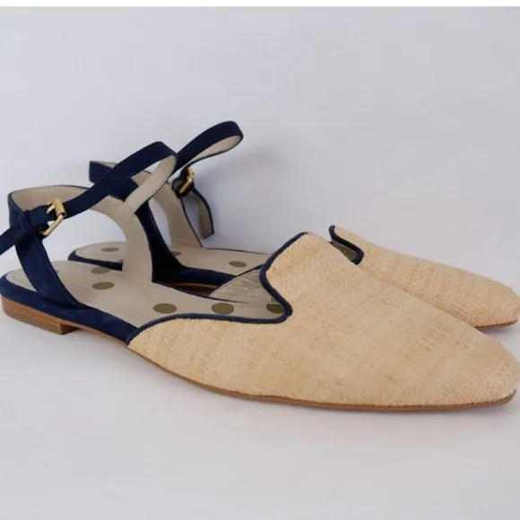 🐝 Boden Miriam Raffia Natural Blue Piping Flats Shoes womens size US 10.5 UK 42