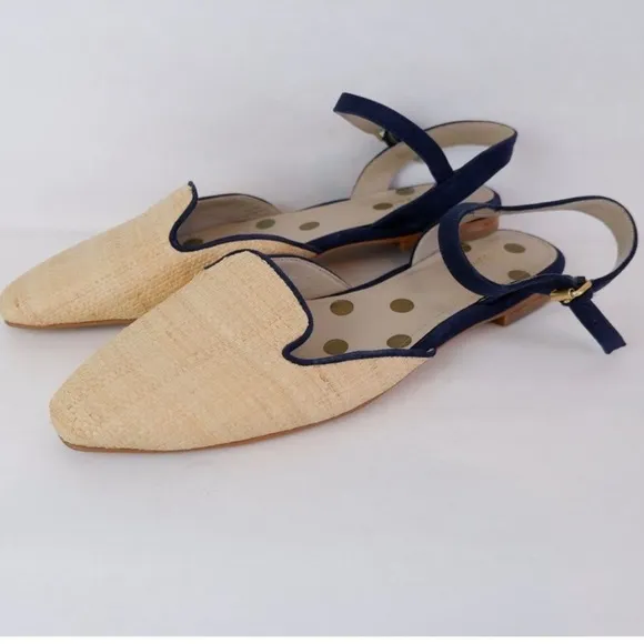 🐝 Boden Miriam Raffia Natural Blue Piping Flats Shoes womens size US 10.5 UK 42