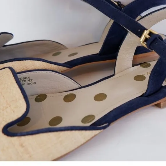🐝 Boden Miriam Raffia Natural Blue Piping Flats Shoes womens size US 10.5 UK 42