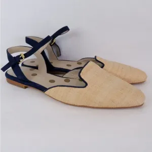 🐝 Boden Miriam Raffia Natural Blue Piping Flats Shoes womens size US 10.5 UK 42
