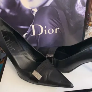 👠 Christian Dior Black Leather Dior Pointed Toe D'Orsay High Heel Shoes 38 1/2D
