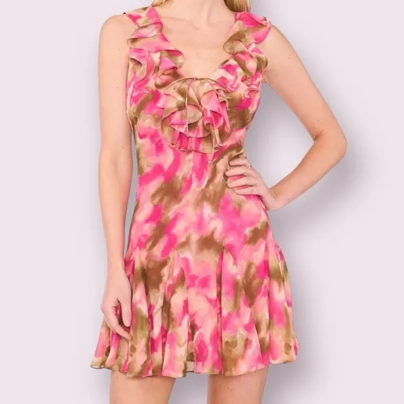 💕 PARKER The Maya Minidress | Size 12 | Pink &amp; Brown Tie-Dye 💕