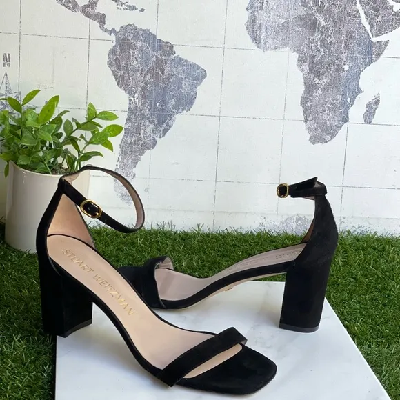 - Stuart Weitzman Nearlynude Ankle strap suede leather sandals size 10B