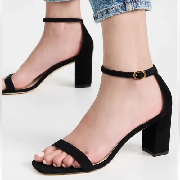 - Stuart Weitzman Nearlynude Ankle strap suede leather sandals size 10B
