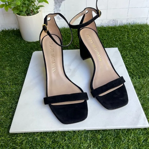 - Stuart Weitzman Nearlynude Ankle strap suede leather sandals size 10B