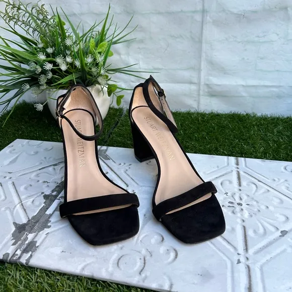- Stuart Weitzman Nearlynude Ankle strap suede leather sandals size 10B