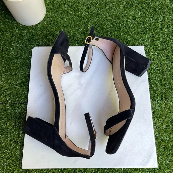 - Stuart Weitzman Nearlynude Ankle strap suede leather sandals size 10B