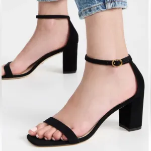 - Stuart Weitzman Nearlynude Ankle strap suede leather sandals size 10B