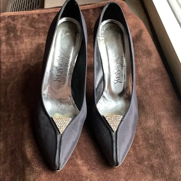 🌞1980s Vintage YSL Rhinestone &amp; Satin Pumps!