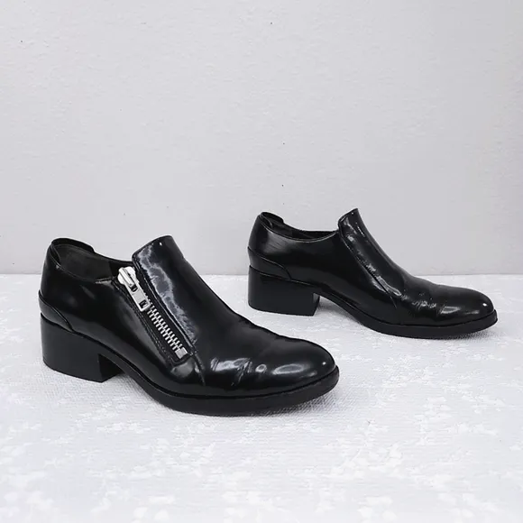 3.1 Phillip Lim Black Leather Chunky Heeled Oxford Booties