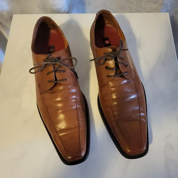 4 YOU Men's Oxford Lace Up Dress Shoes, Size 44/ US 11, Brown Cognac