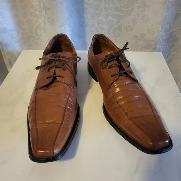 4 YOU Men's Oxford Lace Up Dress Shoes, Size 44/ US 11, Brown Cognac