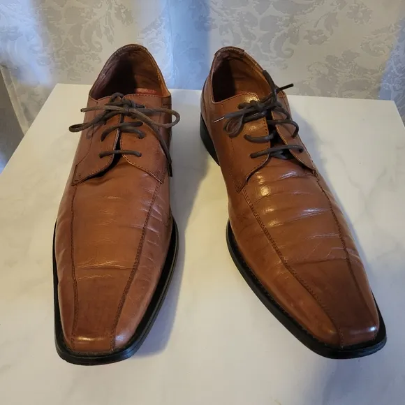 4 YOU Men's Oxford Lace Up Dress Shoes, Size 44/ US 11, Brown Cognac
