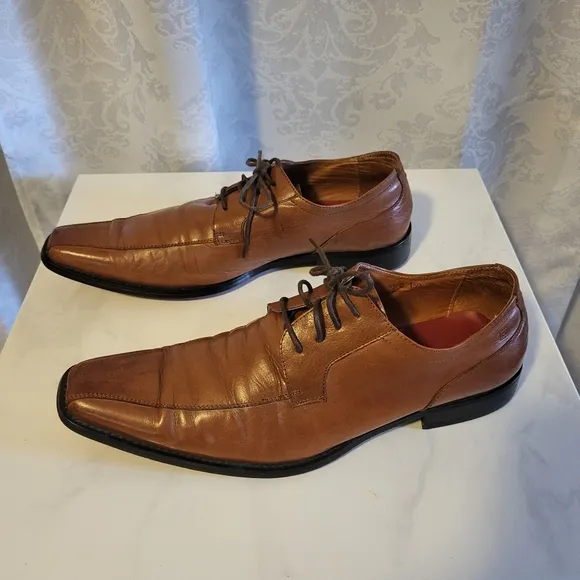 4 YOU Men's Oxford Lace Up Dress Shoes, Size 44/ US 11, Brown Cognac