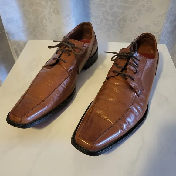 4 YOU Men's Oxford Lace Up Dress Shoes, Size 44/ US 11, Brown Cognac