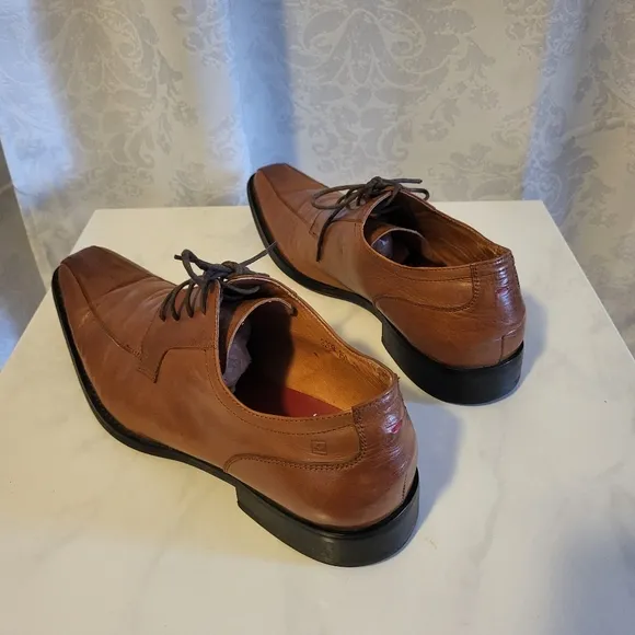 4 YOU Men's Oxford Lace Up Dress Shoes, Size 44/ US 11, Brown Cognac