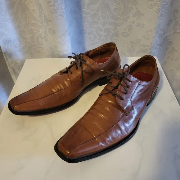 4 YOU Men's Oxford Lace Up Dress Shoes, Size 44/ US 11, Brown Cognac