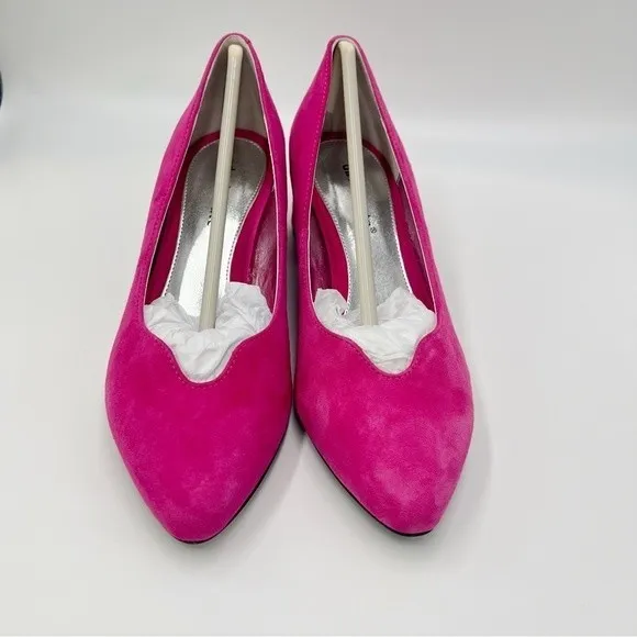 6W 6 WIDE David Tate Womens Hot Pink Fuchsia Suede Leather Point Toe Block Heels