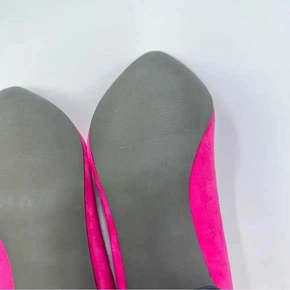 6W 6 WIDE David Tate Womens Hot Pink Fuchsia Suede Leather Point Toe Block Heels