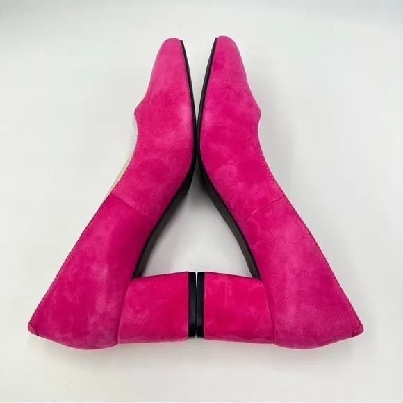 6W 6 WIDE David Tate Womens Hot Pink Fuchsia Suede Leather Point Toe Block Heels
