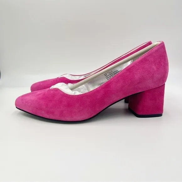 6W 6 WIDE David Tate Womens Hot Pink Fuchsia Suede Leather Point Toe Block Heels