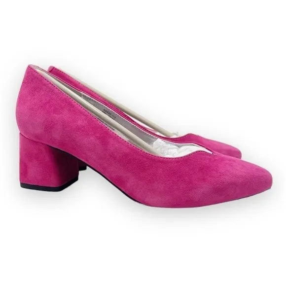6W 6 WIDE David Tate Womens Hot Pink Fuchsia Suede Leather Point Toe Block Heels