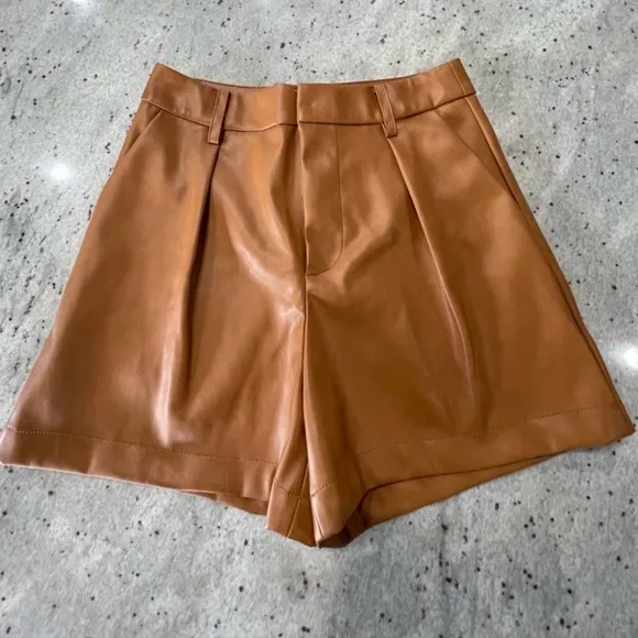 7 For All Mankind Pleated High Rise Faux Leather Shorts! X-Small summer party