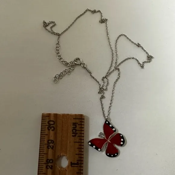 925 Silver red butterfly necklace enamel