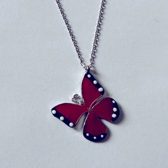 925 Silver red butterfly necklace enamel