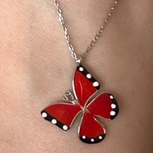 925 Silver red butterfly necklace enamel