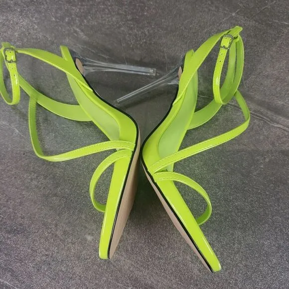 Aaj by Aminah Sandals Womens 7 M Neon Green Zayn Leather Evening Heels Shoes