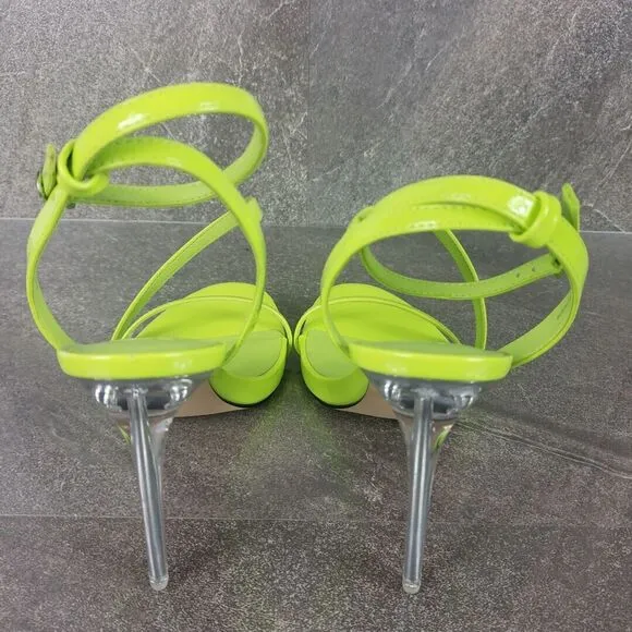 Aaj by Aminah Sandals Womens 7 M Neon Green Zayn Leather Evening Heels Shoes