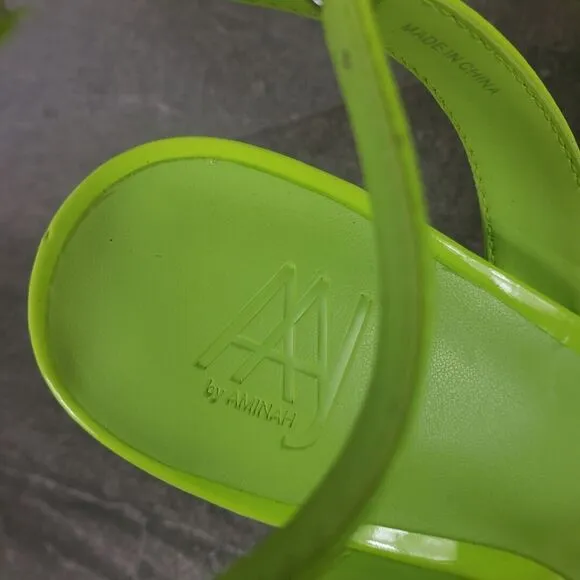 Aaj by Aminah Sandals Womens 7 M Neon Green Zayn Leather Evening Heels Shoes