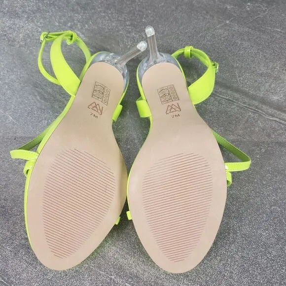 Aaj by Aminah Sandals Womens 7 M Neon Green Zayn Leather Evening Heels Shoes
