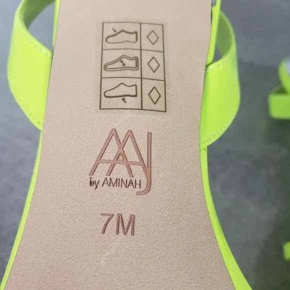 Aaj by Aminah Sandals Womens 7 M Neon Green Zayn Leather Evening Heels Shoes