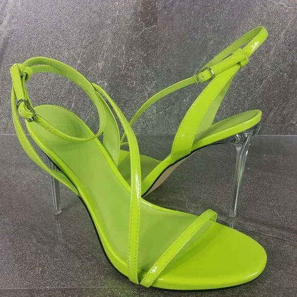 Aaj by Aminah Sandals Womens 7 M Neon Green Zayn Leather Evening Heels Shoes