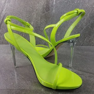 Aaj by Aminah Sandals Womens 7.5 M Neon Green Zayn Leather Evening Heels Shoes