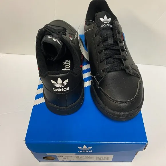 Adidas Mens Juniors Black Continental 80 F99786 Lace Up Athletic Running Shoes