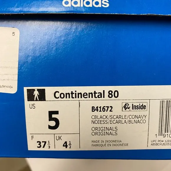 Adidas Mens Juniors Black Continental 80 F99786 Lace Up Athletic Running Shoes