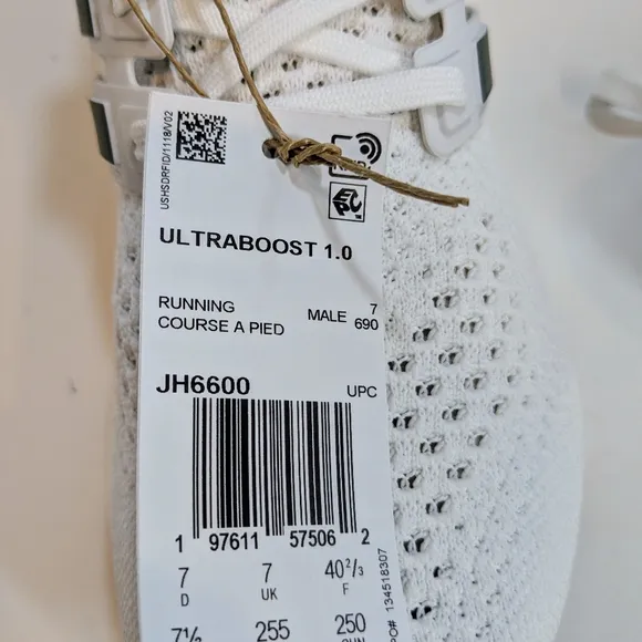adidas Ultraboost 1.0 Mens Shoes White/Green/Gum JH6600 Running Men's Size 7.5