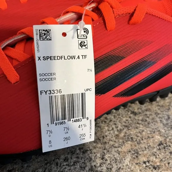 Adidas X Speedflow.4 Turf Soccer Shoes Black Solar Red FY3336 Men Sz 8 / Women 9
